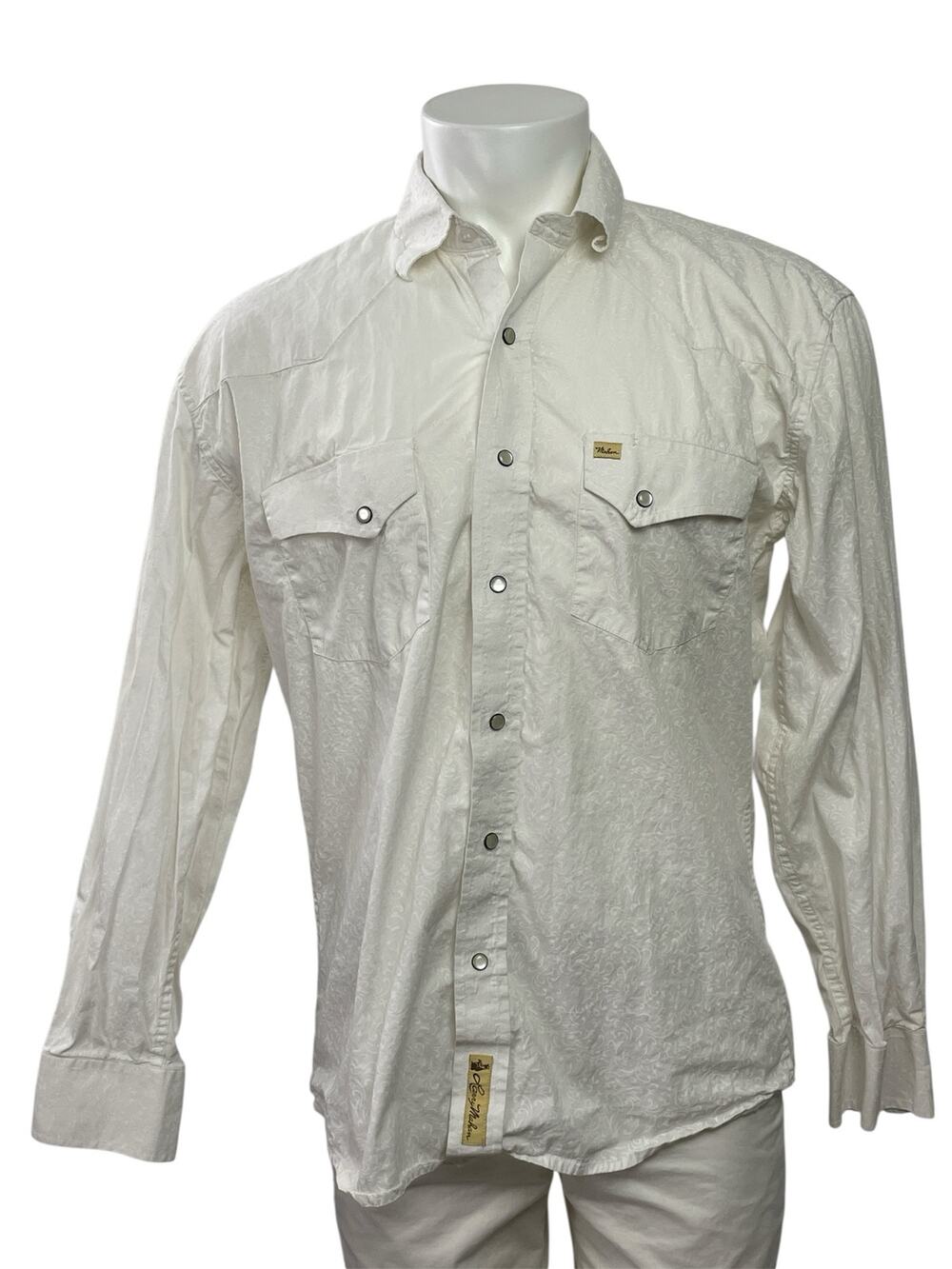 Larry Mahan Men's White Long Sleeve Chest Pocket Button Down Shirt Top Size L